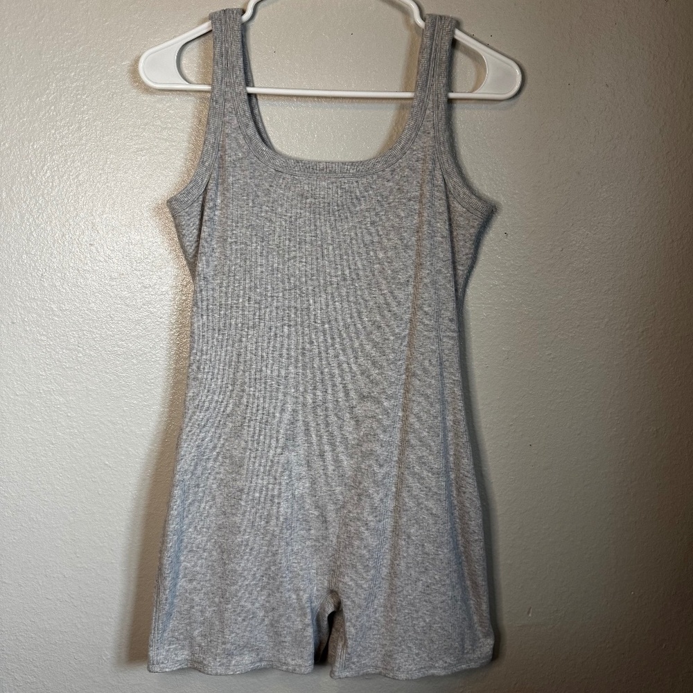 No Boundaries Light Heather Grey Cotton Ribbed Cozy Romper Size XL